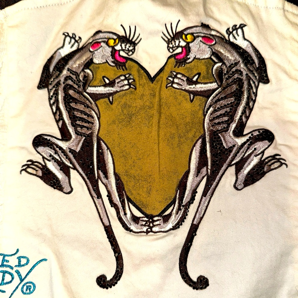 Y2K Ed Hardy Christian Audigier White Vest Panthers Embroidered Size XS